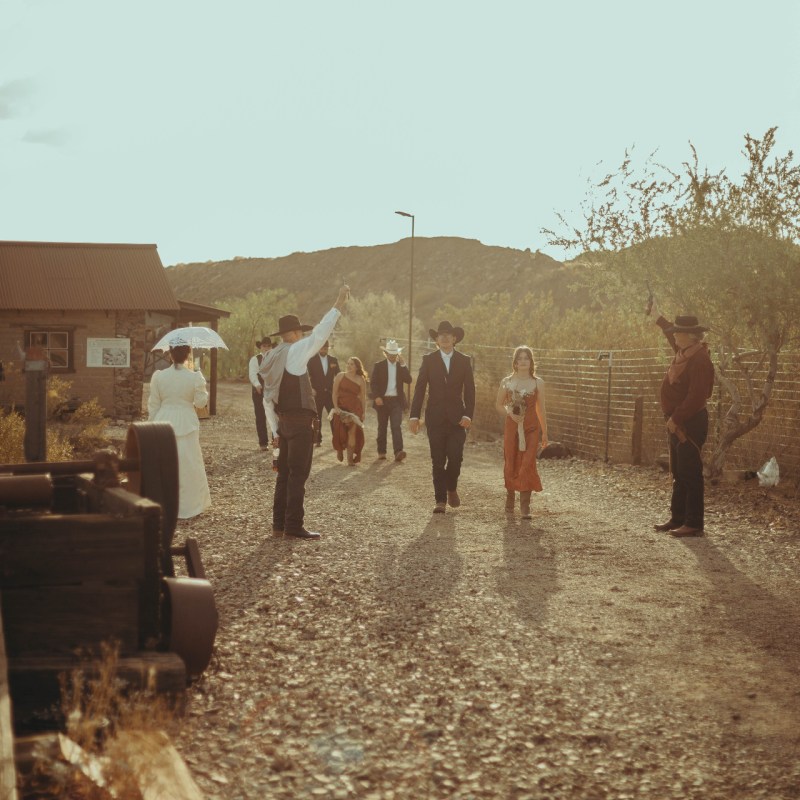 a group of people standing in a room