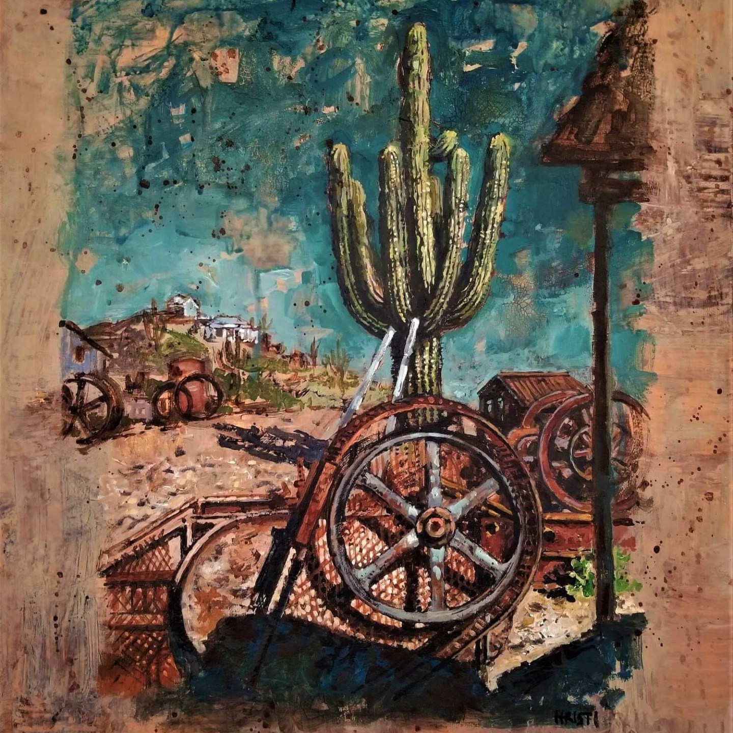 a painting of a brick building