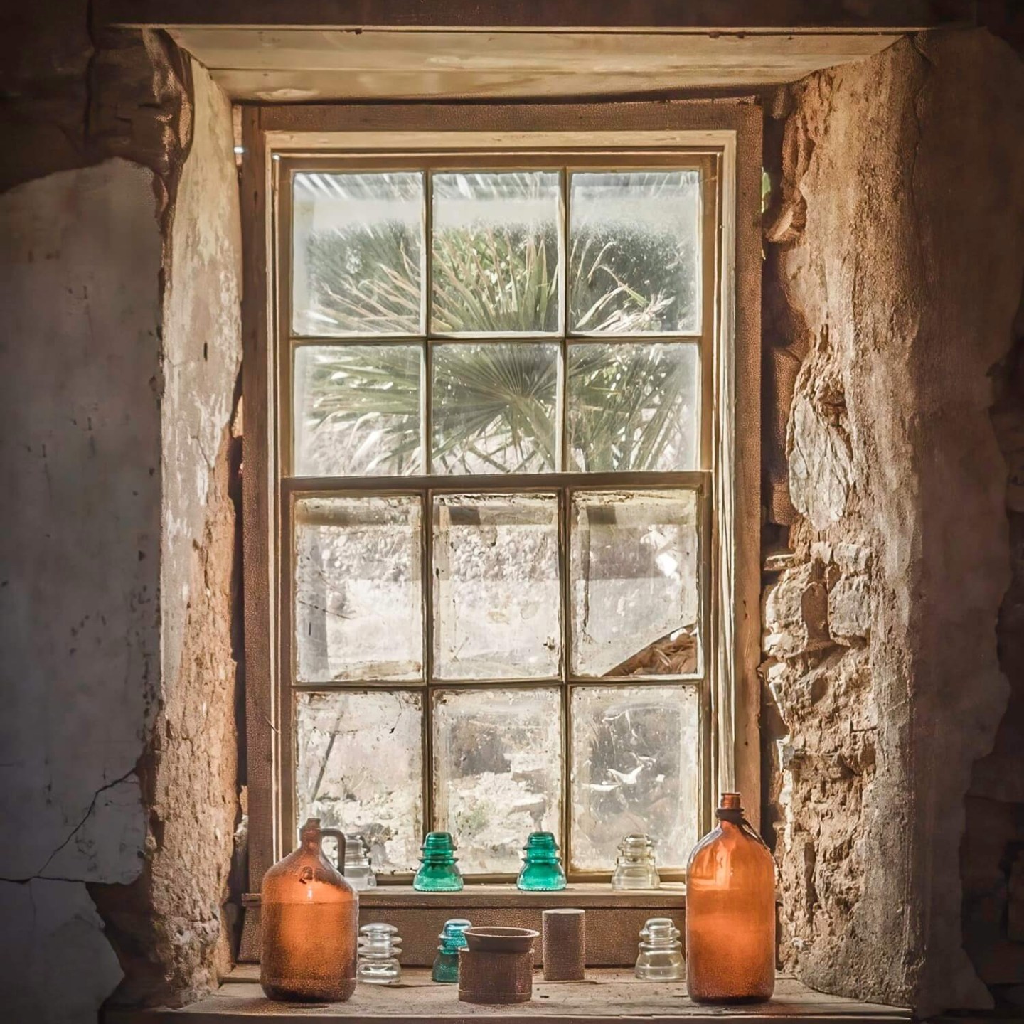 a vase of flowers is sitting on the ledge of a window