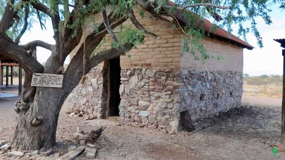 a tree in front of a stone building